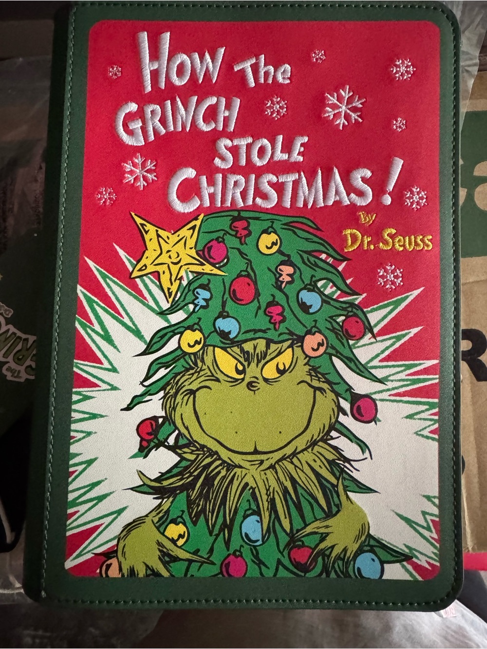 Loungefly Grinch Stole Christmas book crossbody bag.